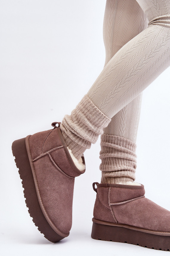 Fashionable Low Suede Snow Boots Khaki Nucca