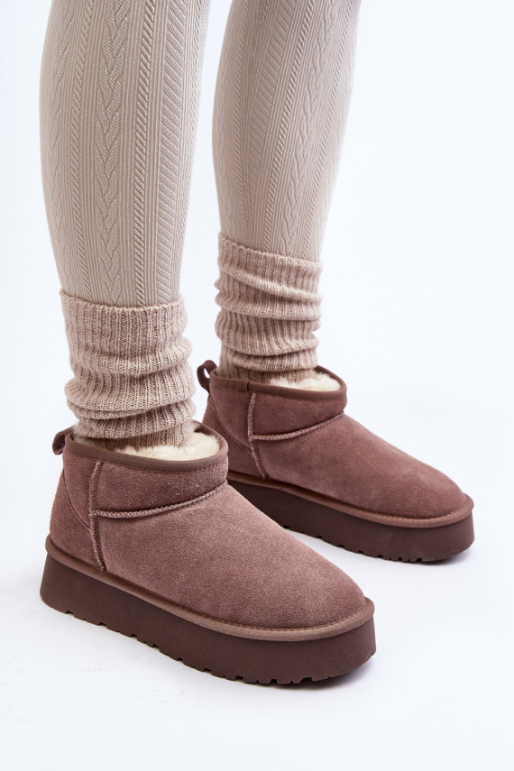 Fashionable Low Suede Snow Boots Khaki Nucca