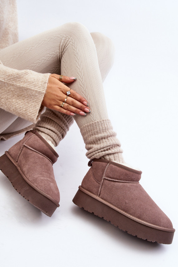 Fashionable Low Suede Snow Boots Khaki Nucca