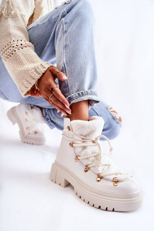 Leather Warm Boots White Arisa Leather Warm Boots White Arisa