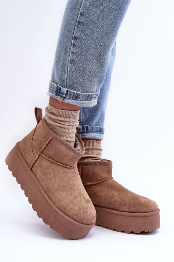 Suede Snow Boots On Platform Dark Beige Corcoran