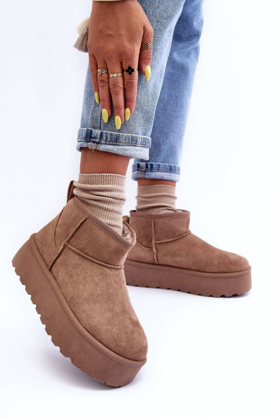 Suede Snow Boots On Platform Dark Beige Corcoran