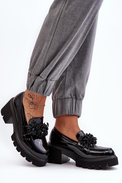 Women's Lacquered Half-Boots with Ornament Black Renesma Women's Lacquered Half-Boots with Ornament Black Renesma