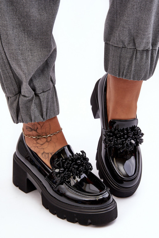 Women's Lacquered Half-Boots with Ornament Black Renesma