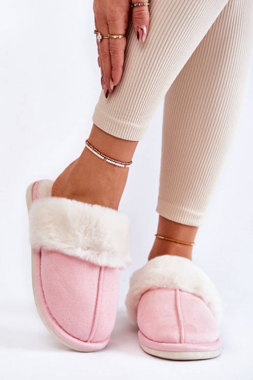 Women's Smooth Slippers With Fur Pink Morisea