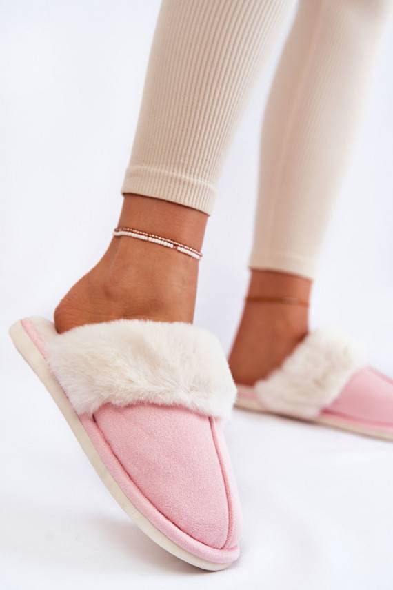 Women's Smooth Slippers With Fur Pink Morisea