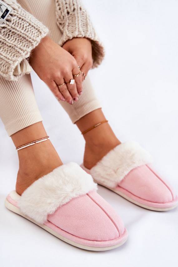 Women's Smooth Slippers With Fur Pink Morisea