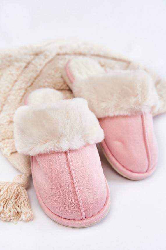 Women's Smooth Slippers With Fur Pink Morisea