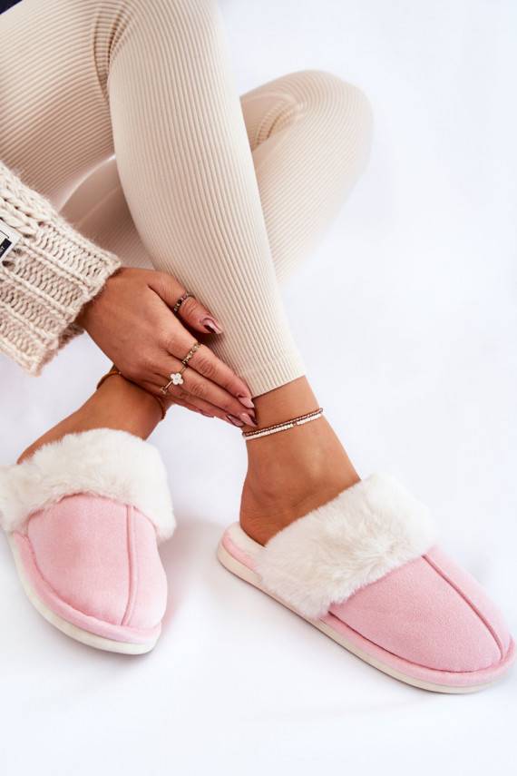 Women's Smooth Slippers With Fur Pink Morisea