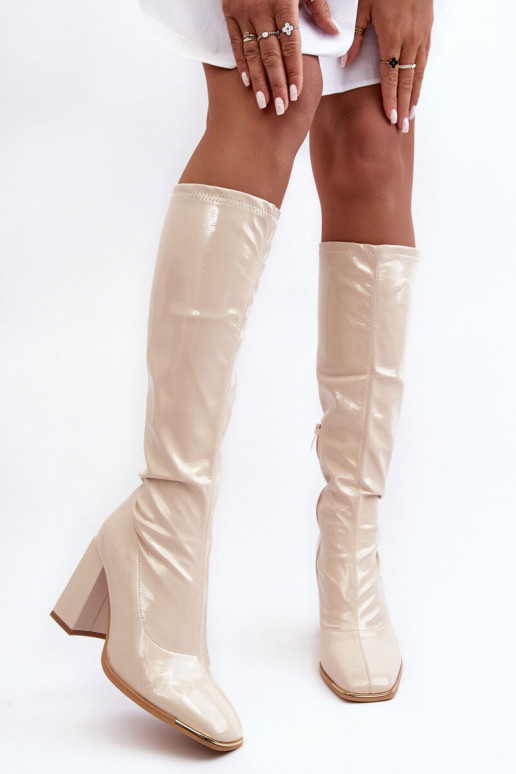 Knee-High Heeled Boots Beige Mlokva