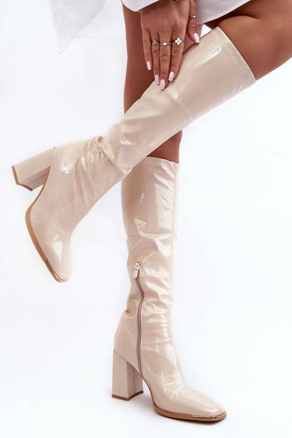 Knee-High Heeled Boots Beige Mlokva