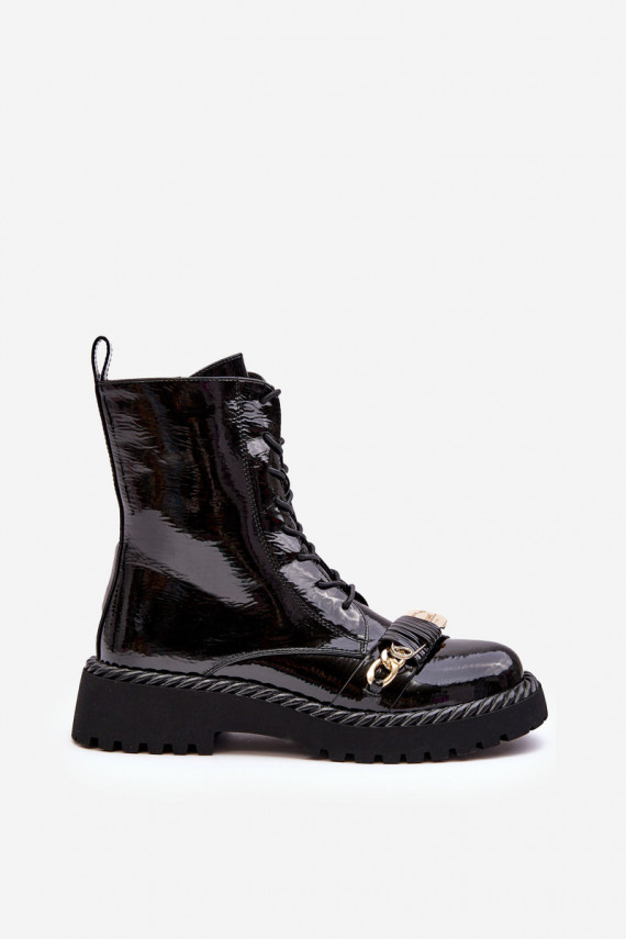 Women's Lacquered Boots Workery With Decoration Black SBarski MR870-67