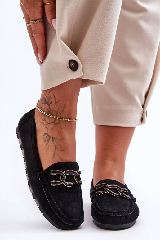 Women's Suede Loafers On A Flat Sole Black Appia Women's Suede Loafers On A Flat Sole Black Appia