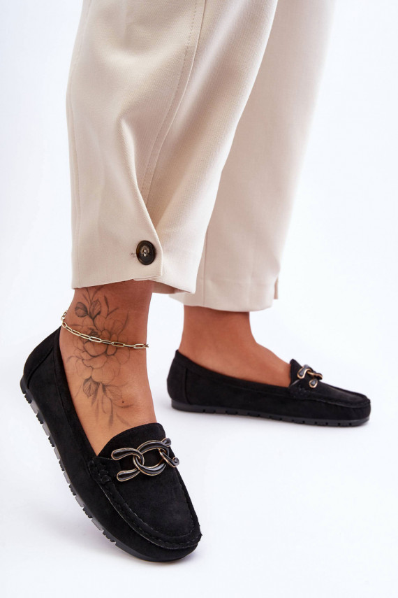 Women's Suede Loafers On A Flat Sole Black Appia