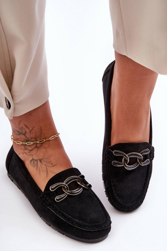 Women's Suede Loafers On A Flat Sole Black Appia