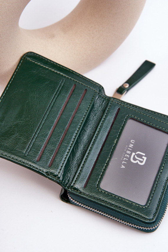 Women's Lacquered Wallet Purse Made of Dark Green Eco Leather Zalirna