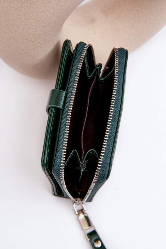 Women's Lacquered Wallet Purse Made of Dark Green Eco Leather Zalirna