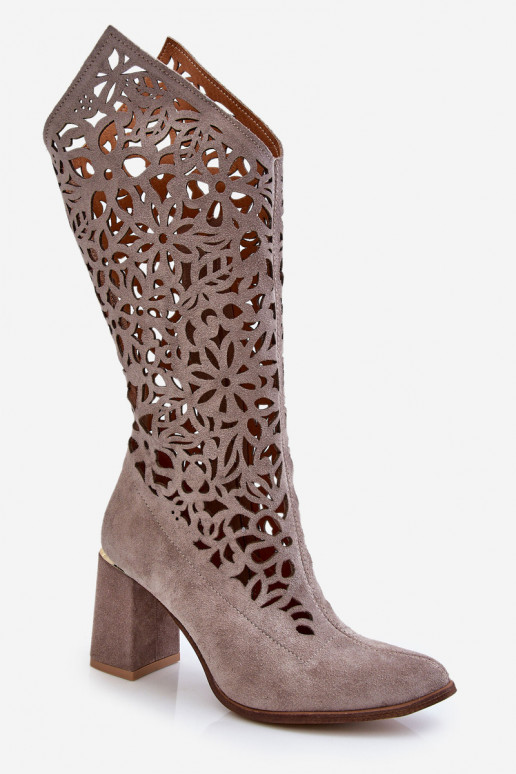 Suede Openwork Boots Leski Shoes 3234 Cappuccino
