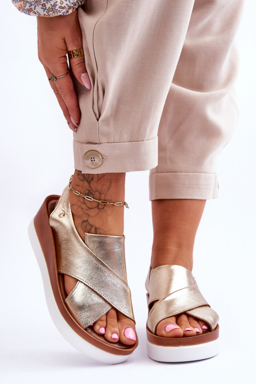 Leather Wedge Sandals Gold Morgan