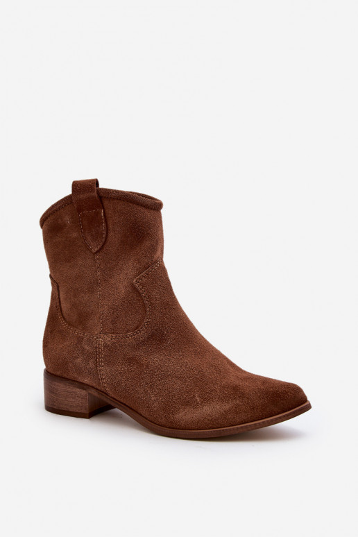 Suede Cowboy Ankle Boots With Low Heel Zazoo 3329 Brown