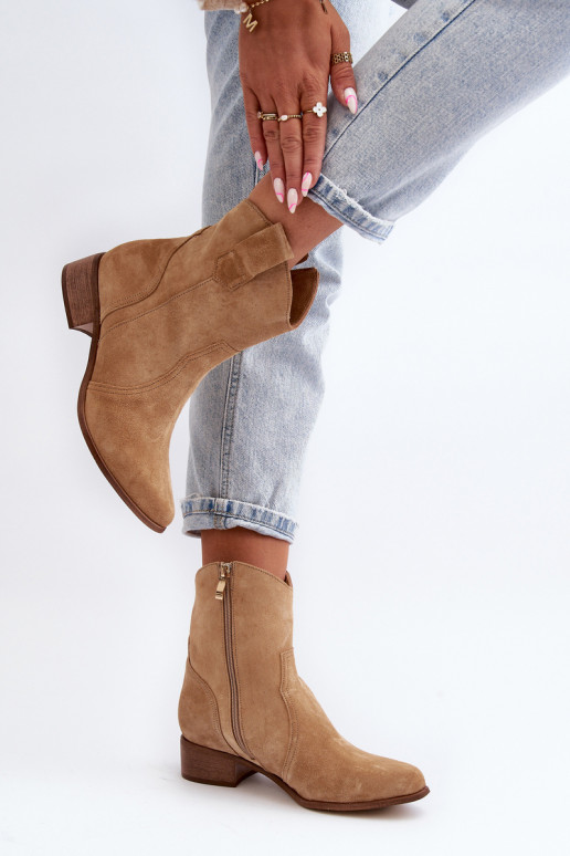 Suede Cowboy Ankle Boots With Low Heel Zazoo 3329 Brown