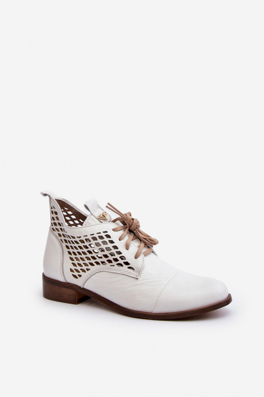 Zazoo 2878 Low Cut Out Leather Women's White Boots