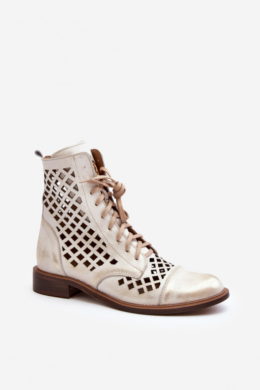 Perforated Leather Boots Zazoo 2695 Gold Distressed