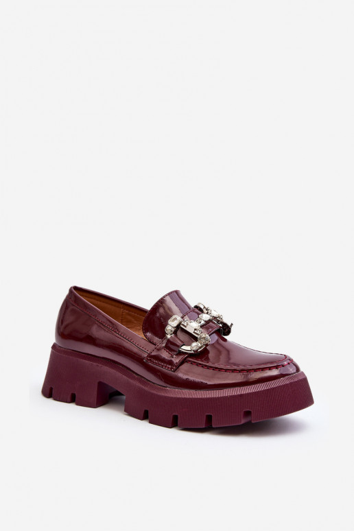 Women's Patent Loafers with Decoration Burgundy Arsaba