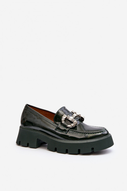 Women's Patent Loafers with Decoration Dark Green Arsaba