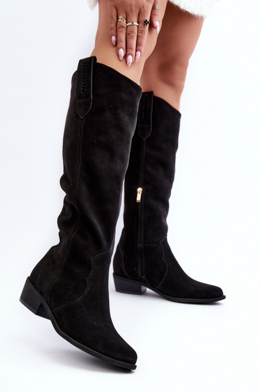 Zazoo 3427 Women's Suede Cowboy Boots Black