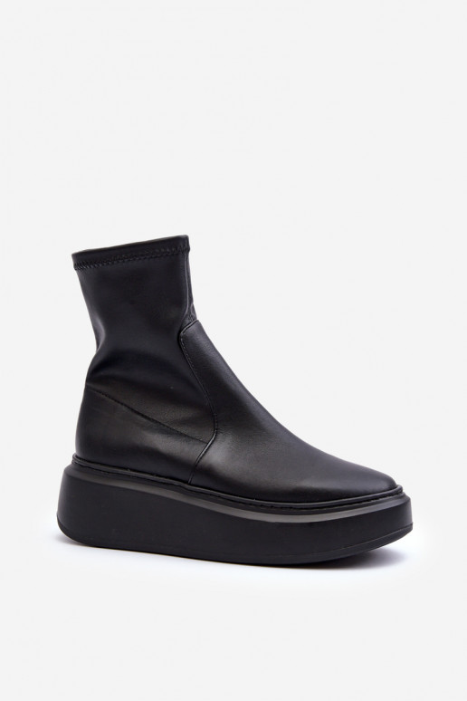 Zazoo 3395 Leather Women's Boots on Chunky Platform Black