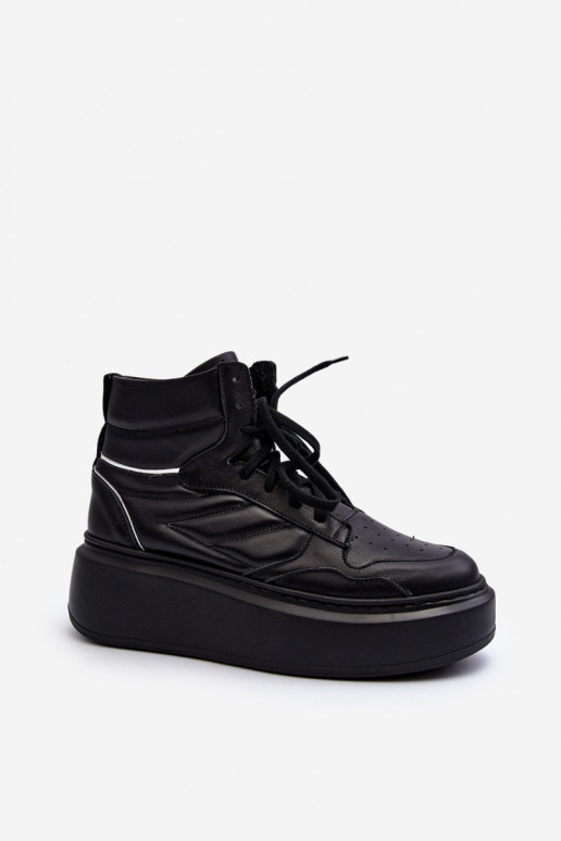 Zazoo 3392/X Women's Leather Platform Sports Shoes Black