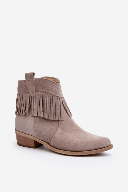 Zazoo 3430 Women's Suede Boots with Fringes Cappucino