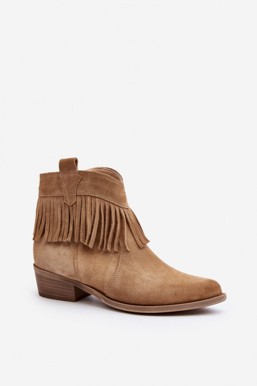 Zazoo 3430 Suede Women's Boots with Fringes Beige
