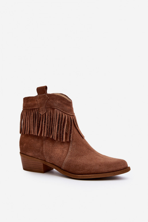 Zazoo 3430 Suede Women's Boots with Fringes Camel