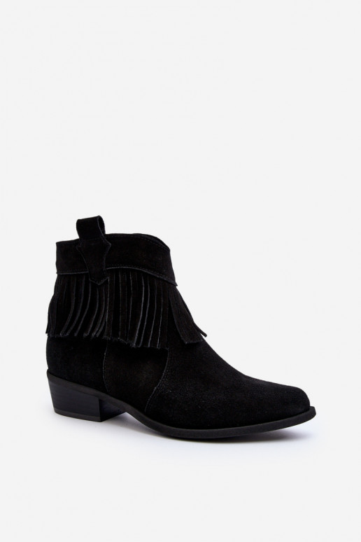 Zazoo 3430 Women's Suede Boots with Fringes Black