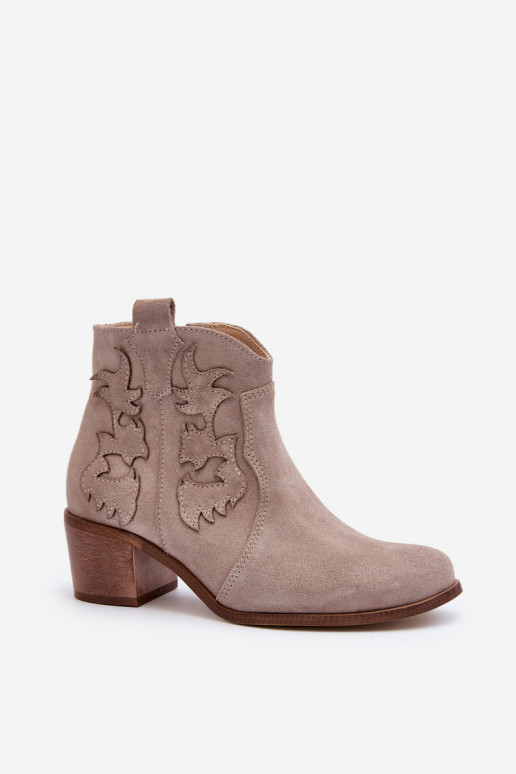 Zazoo 3426 Women's Suede Cowboy Boots Cappucino