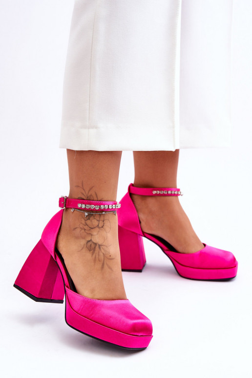 Fashionable Pumps On Massive Heels With Zircons Fuchsia Adel