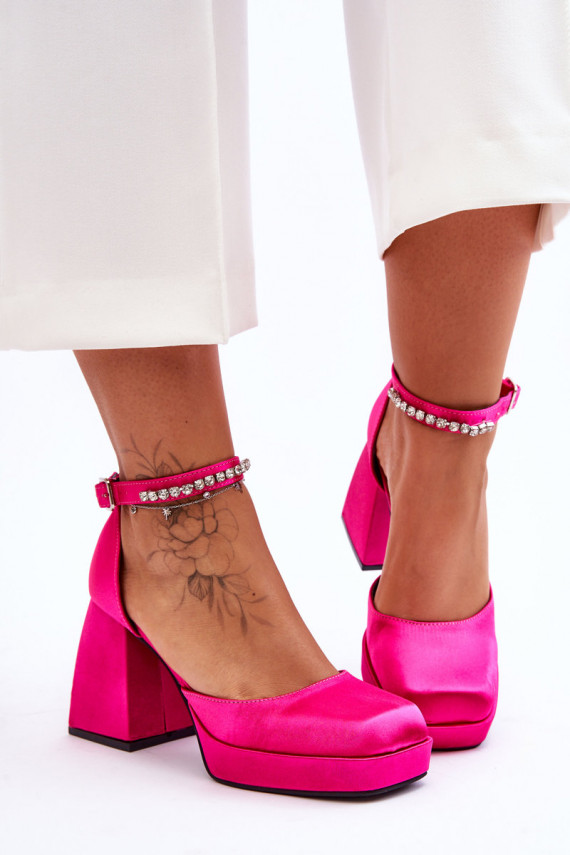 Fashionable Pumps On Massive Heels With Zircons Fuchsia Adel