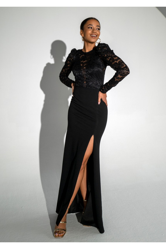Roma - MAXI black dress decorated with lace