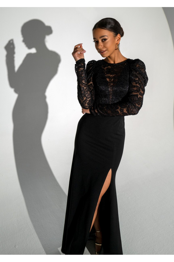 Roma - MAXI black dress decorated with lace