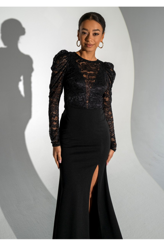 Roma - MAXI black dress decorated with lace