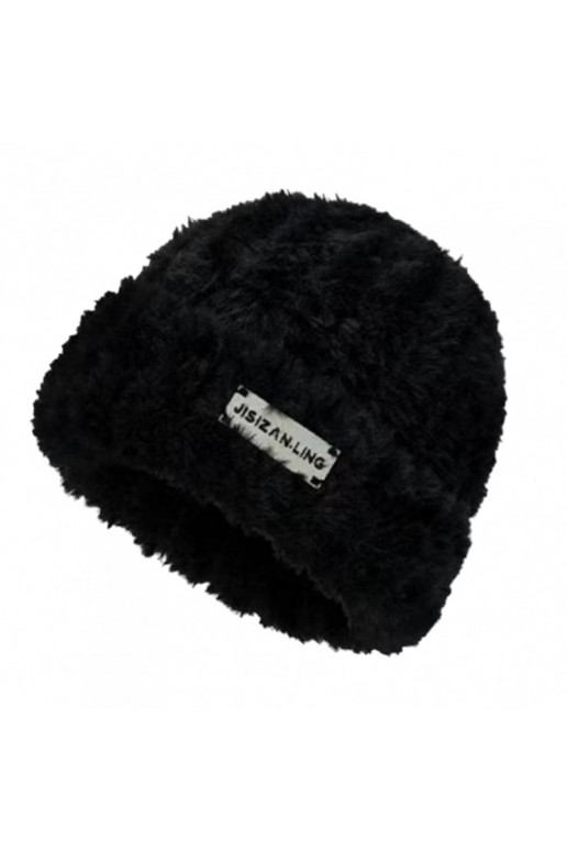 Plush winter hat, soft and warm, with a patch, black CZ31WZ3