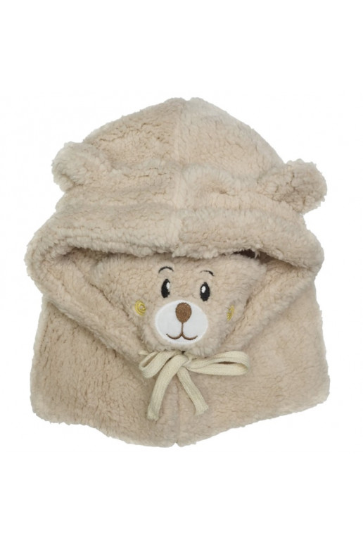 Plush winter hat with teddy bear ears + neck warmer, two in one - CZ34WZ1
