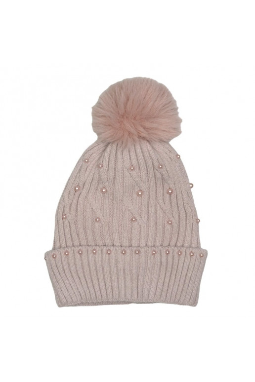 Knitted winter hat with pearls pink CZ35WZ1