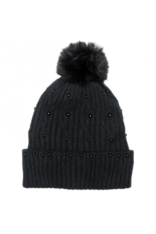 Knitted winter hat with pearls black CZ35WZ4