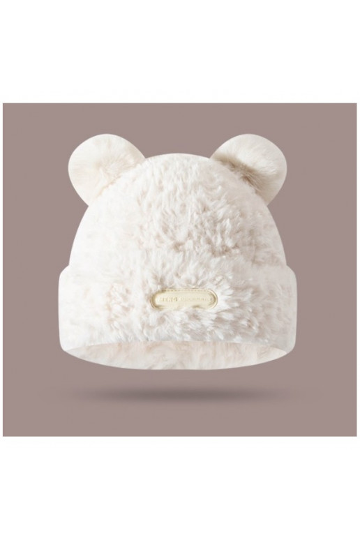 Plush winter hat with teddy bear ears, with a patch, white CZ32WZ2