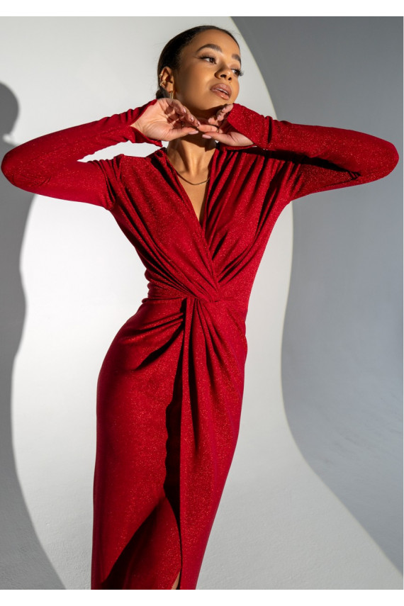 Mayell - shiny red V-neck dress