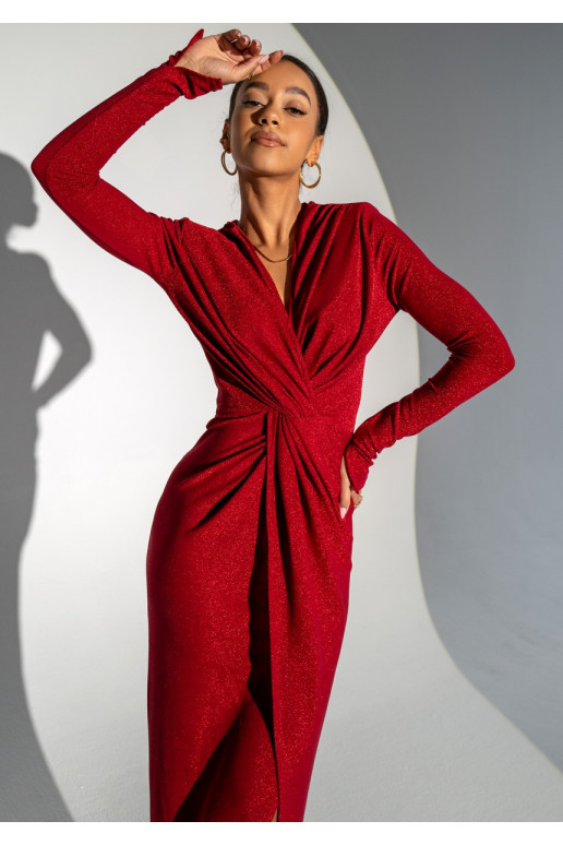 Mayell - shiny red V-neck dress Mayell - shiny red V-neck dress