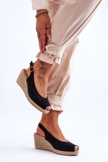 Suede Wedge Sandals Black Elsie  2